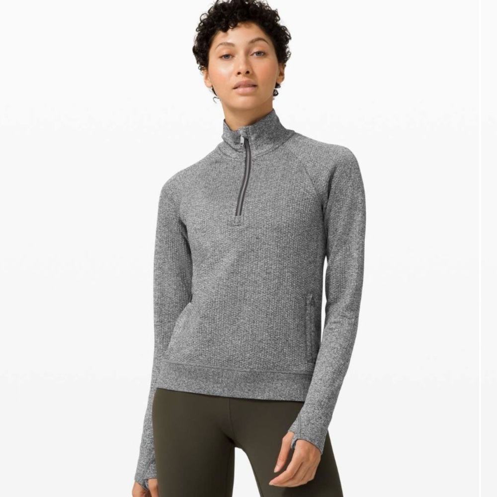Lululemon Engineered Warmth Half Zip 4 Graphite Grey/White
